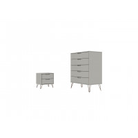 Manhattan Comfort 179GMC8 Rockefeller Off White and Nature 5-Drawer Dresser and 2-Drawer Nightstand Set